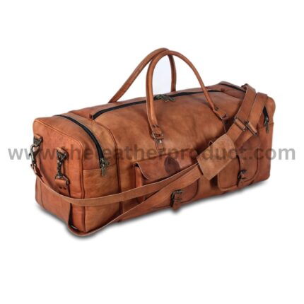 Leather Duffel Bag, Large Travel Bag Gym Sports Overnight Weekender Bag by Komal s Passion Leather, brown