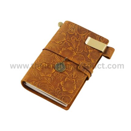 Handemade Leather Journal Writing Notebook, Travel Daily Planner for Men Women Flower Carving Style