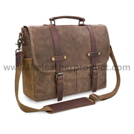Mens Messenger Bag, Waterproof Vintage Canvas Briefcase, Laptop Bag for Business School
