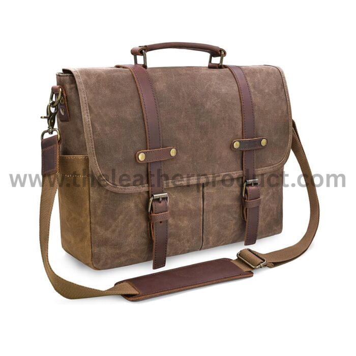 Mens Messenger Bag, Waterproof Vintage Canvas Briefcase, Laptop Bag for Business School