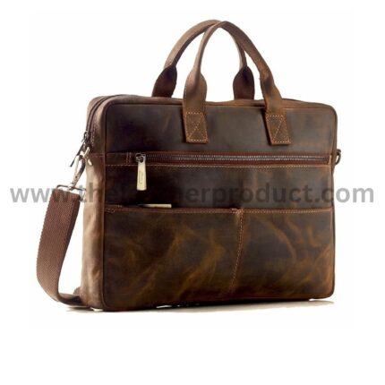 Leather Laptop Messenger Bag | Multiple Compartments | Pocket Sleeves.