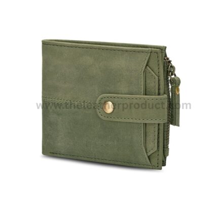 Green Leather Wallet For Men, 2 Card Slot