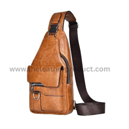 Men's Leather Sling Bag Chest Shoulder Backpack Crossbody Bag