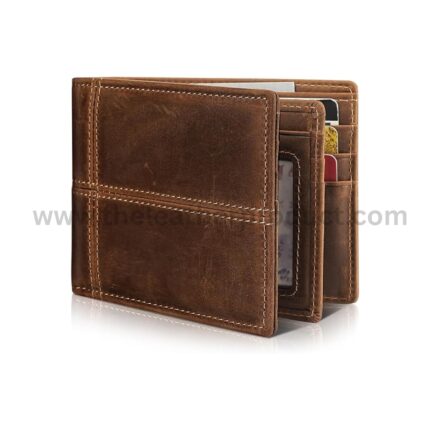 Genuine Leather Mens Wallet Blocking Wallet for Men with 1 ID Window 13 Card Holders 2 cash pockets
