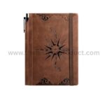Brown Compass Leather Notebook Journal for Men, Hardcover Journaling Notebooks Gift Set with Pen for Travel Office Daily Writing
